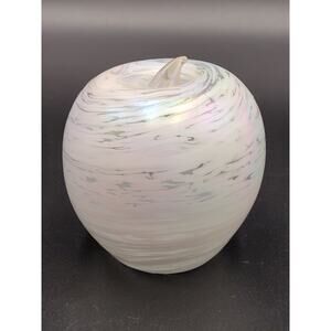 Apple Paperweight White Iridescent Swirl Teacher School Harvest Art Glass Fruit
